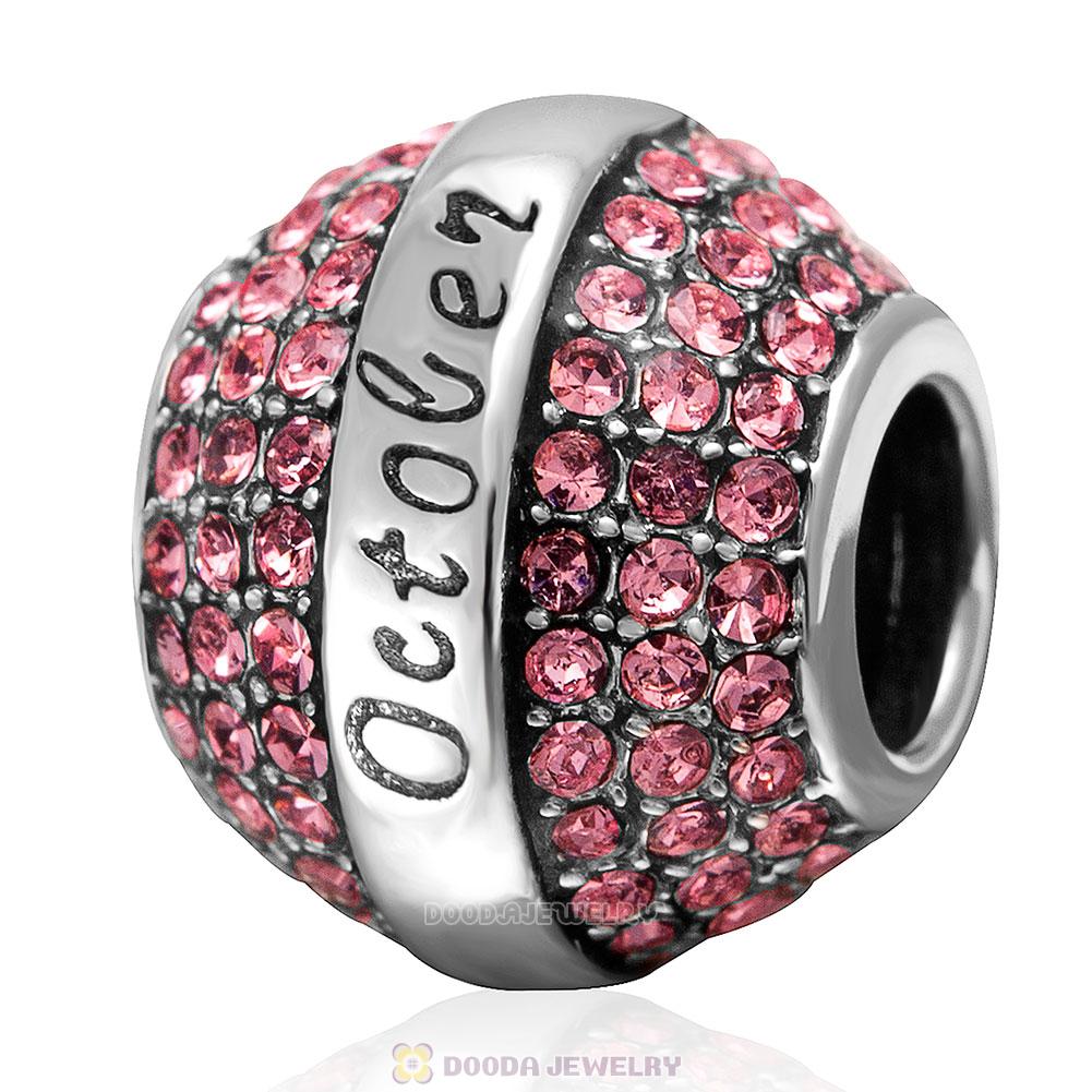 925 Sterling Silver October Birthstone Round Bead