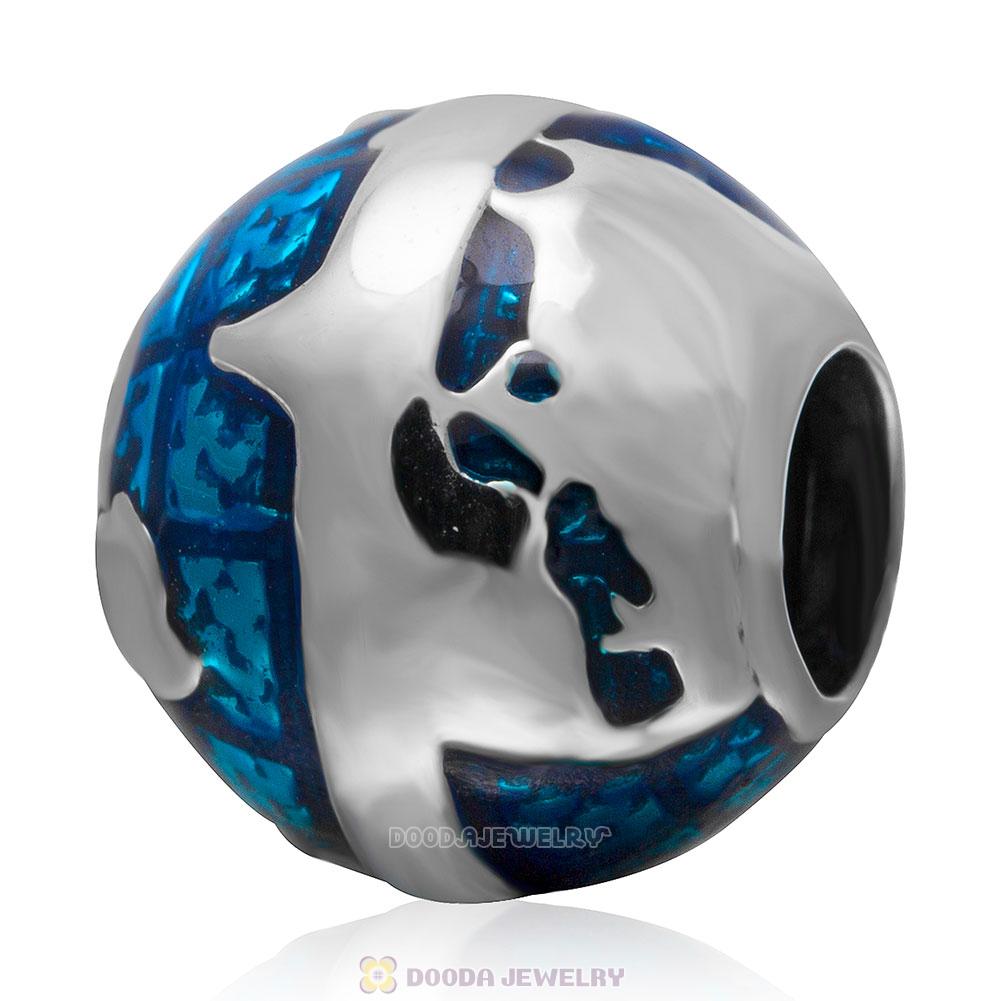 925 Sterling Silver Blue Earth Enamel Charm Bead