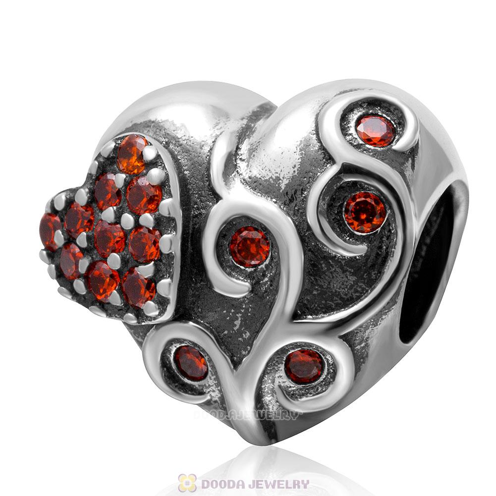 925 Sterling Silver Always in my Heart Charm with Stone