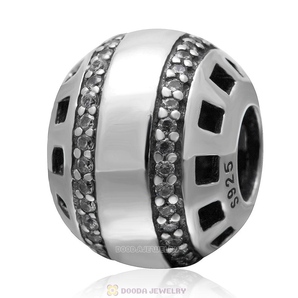 925 Sterling Silver European Style Bead with Clear Stone 