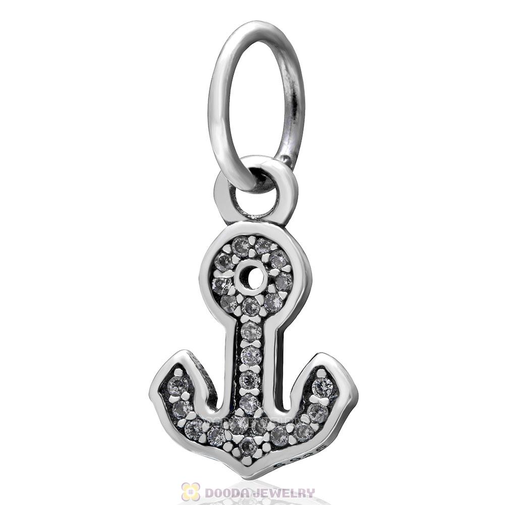 Dangle Anchor 925 Sterling Silver Symbol of Stability Charm with Clear Cz