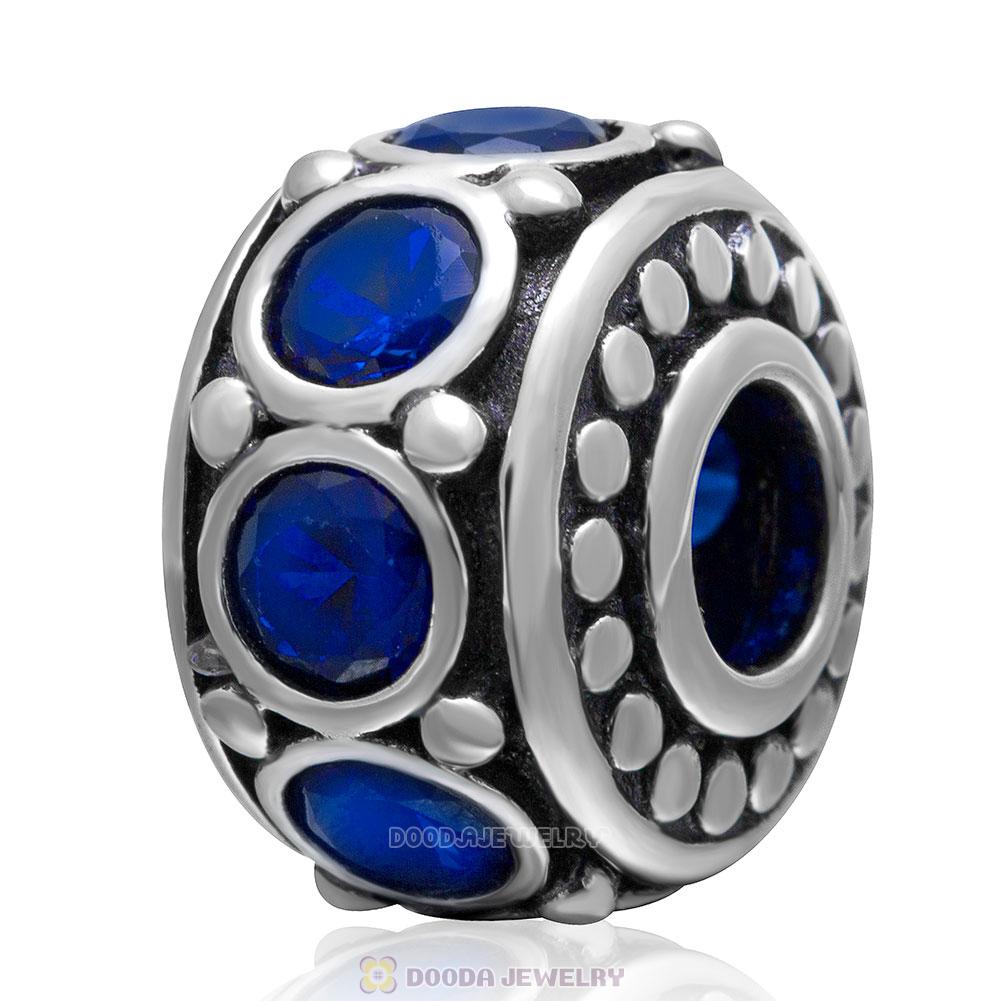 European 925 Sterling Silver Blue Cz Spacer Charm Bead 
