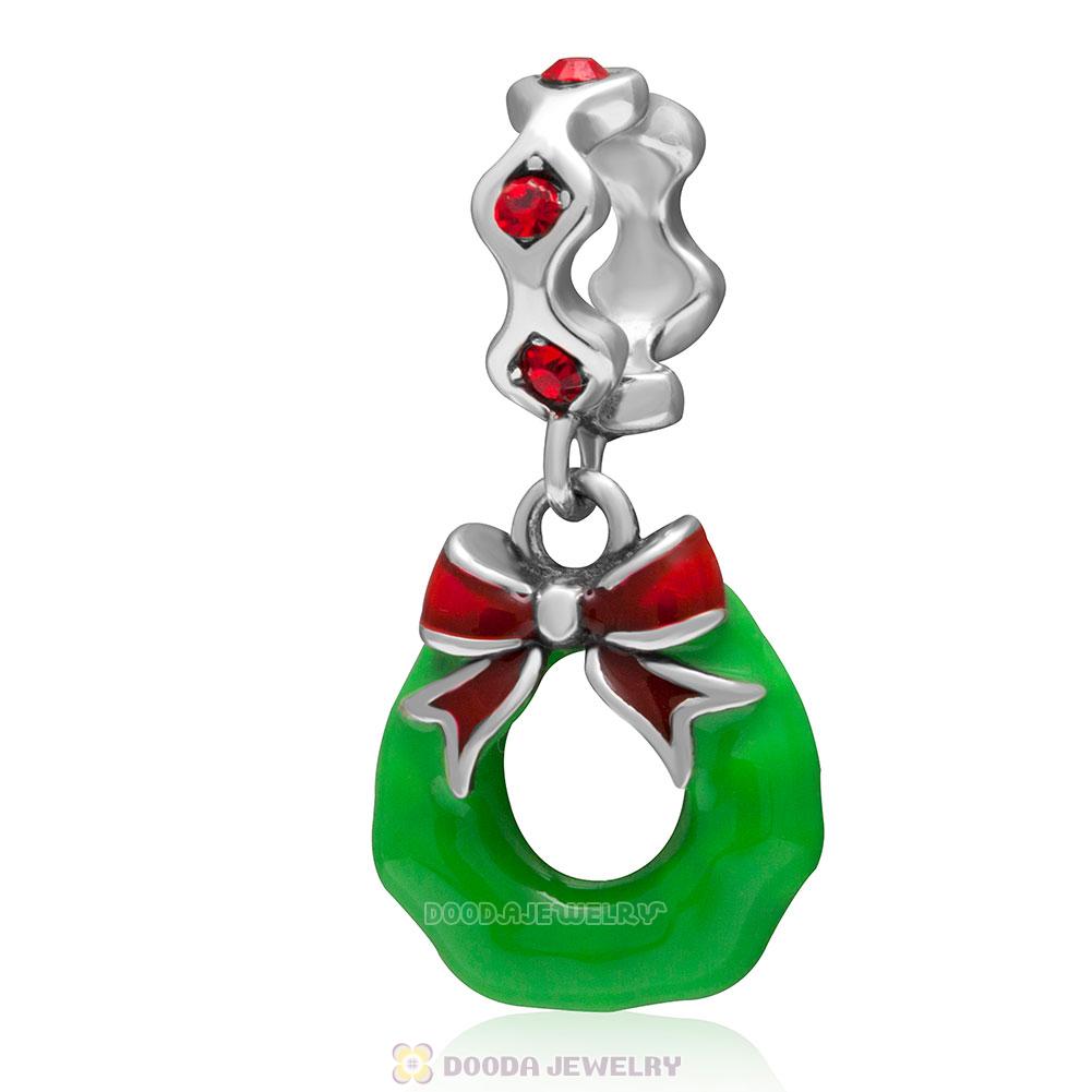 925 Sterling Silver Holiday Wreath Enamel Charm Pendant