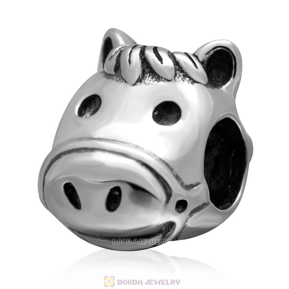925 Sterling Silver Cute Horse Animal Charm Bead