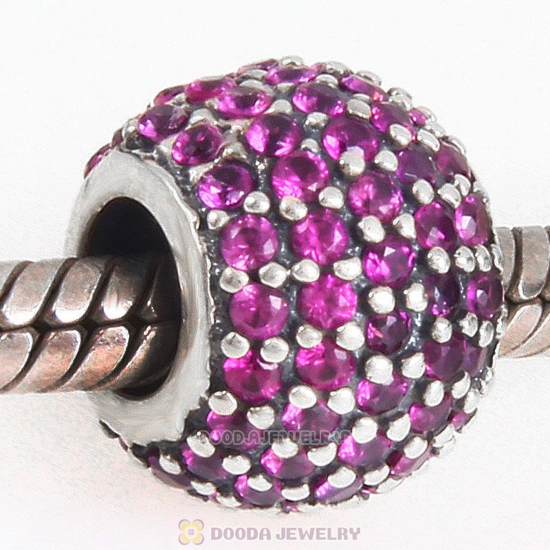 925 Sterling Silver Purplish Red Pave Lights with Fuchsia CZ Bead