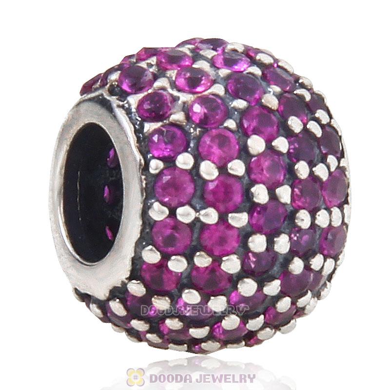 925 Sterling Silver Purplish Red Pave Lights with Fuchsia CZ Bead