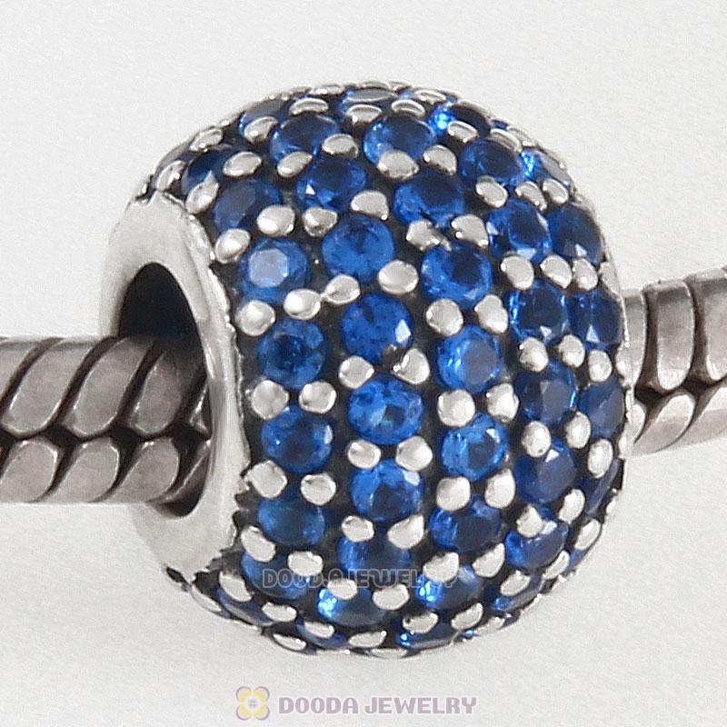 925 Sterling Silver Blue Pave Lights with Lt Sapphire CZ Bead