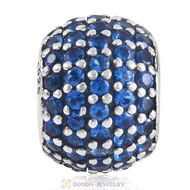 925 Sterling Silver Blue Pave Lights with Lt Sapphire CZ Bead