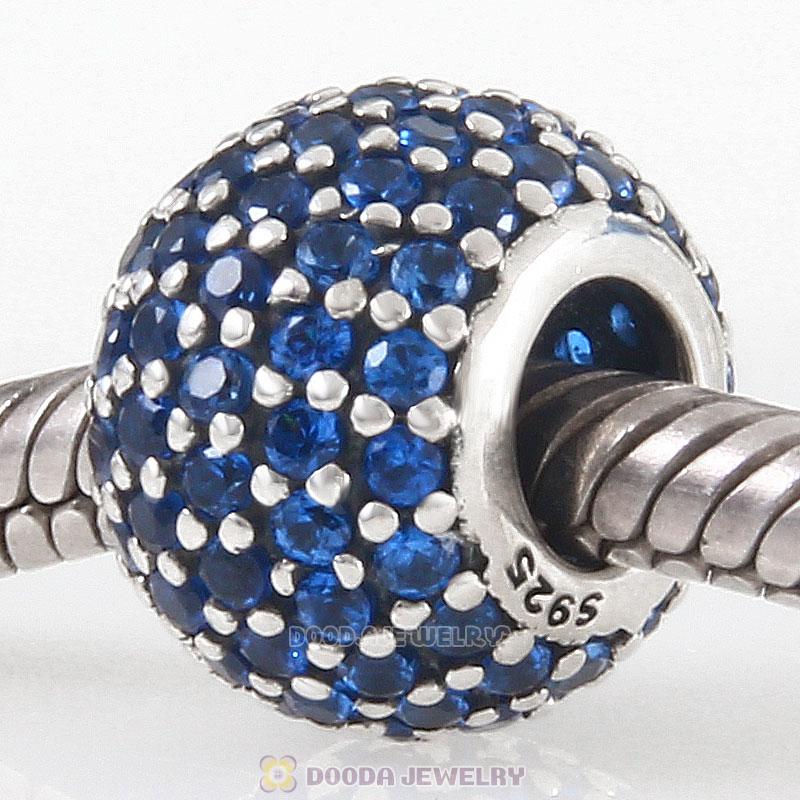 925 Sterling Silver Blue Pave Lights with Lt Sapphire CZ Bead