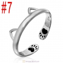 European 925 Sterling Silver Cute Cat Open Adjustable Rings
