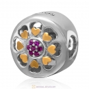 Fuchsia Stone 925 Sterling Silver with Gold Plated Love Charm Bead