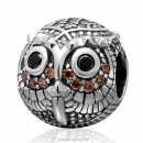 925 Sterling Silver Wise Owl Stone Charm Bead