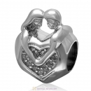 925 Sterling Silver Lover Couple Hug Each Other Charm with Clear Stone