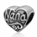 925 Sterling Silver I Love Nana Heart Bead Antique Style