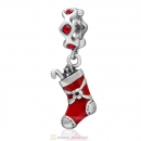 925 Sterling Silver Red Enamel Christmas Stocking Charm with Lt Siam Crystal