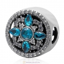 925 Sterling Silver Shimmering Blue Cz Charm Bead