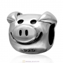 925 Sterling Silver Playful Pig Charm Bead