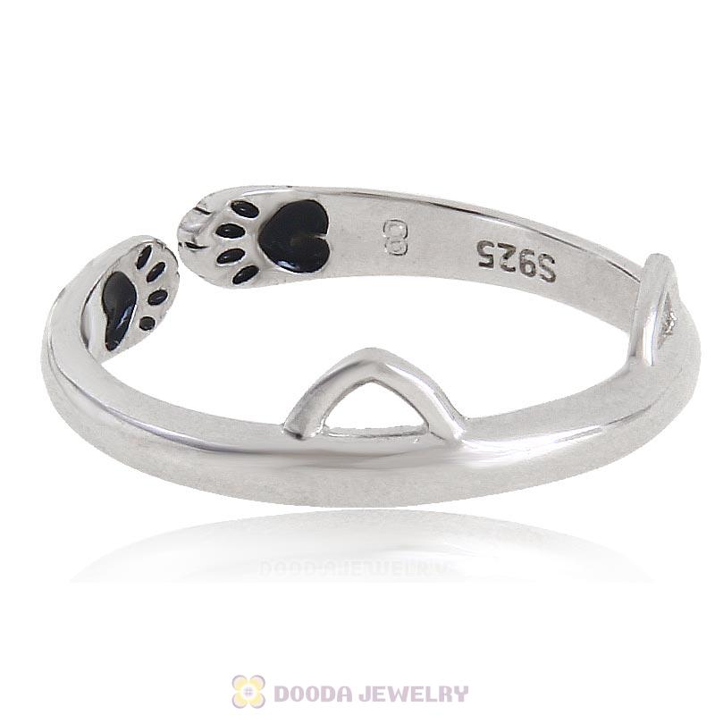European 925 Sterling Silver Cute Cat Open Adjustable Rings