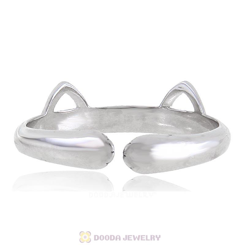 European 925 Sterling Silver Cute Cat Open Adjustable Rings