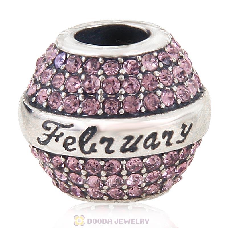 925 Sterling Silver February Birthstone Round Bead