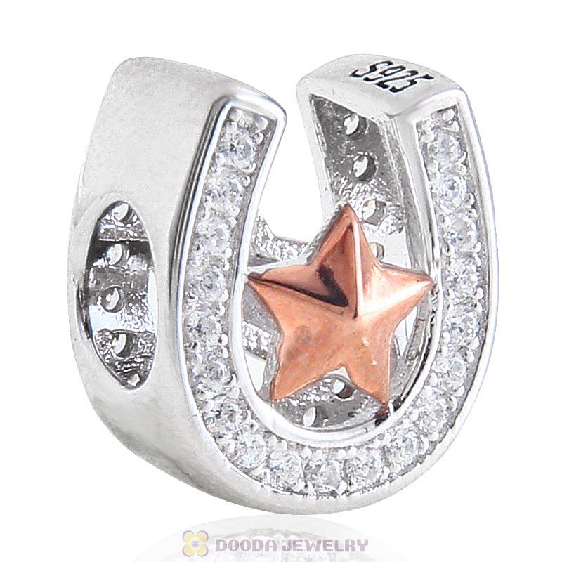 Rose Gold Lucky Star Horseshoe 925 Sterling Silver Charm