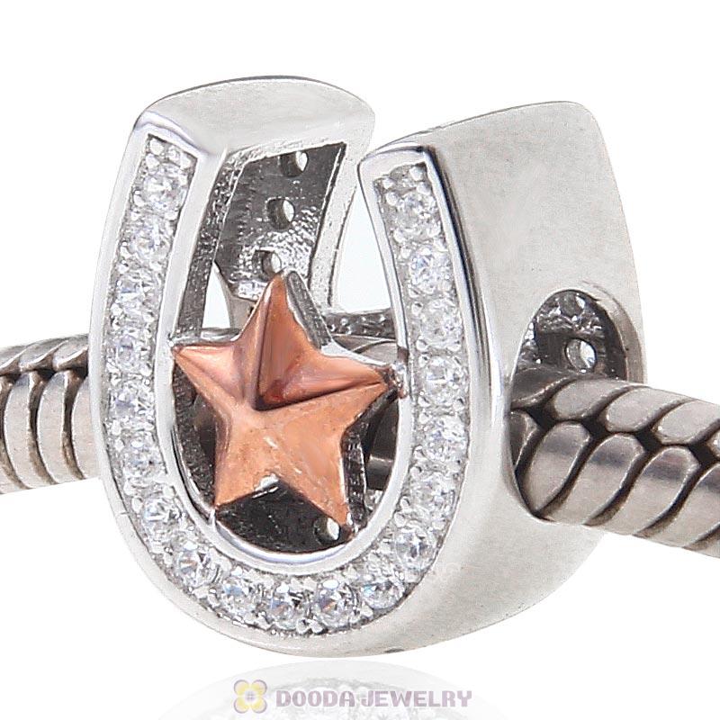 Rose Gold Lucky Star Horseshoe 925 Sterling Silver Charm