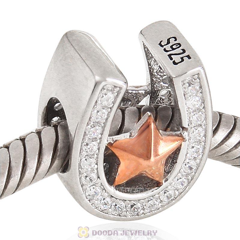 Rose Gold Lucky Star Horseshoe 925 Sterling Silver Charm