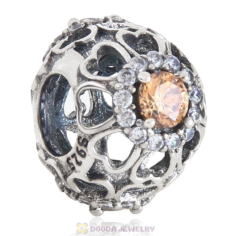925 Sterling Silver Brilliance Charm Champagne Stone Bead