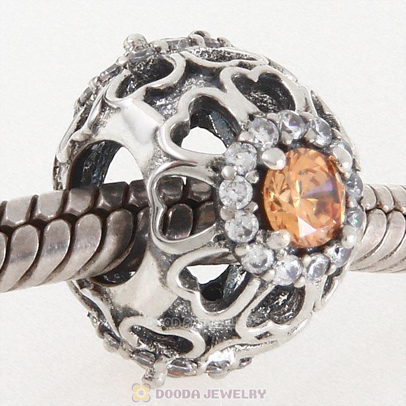 925 Sterling Silver Brilliance Charm Champagne Stone Bead