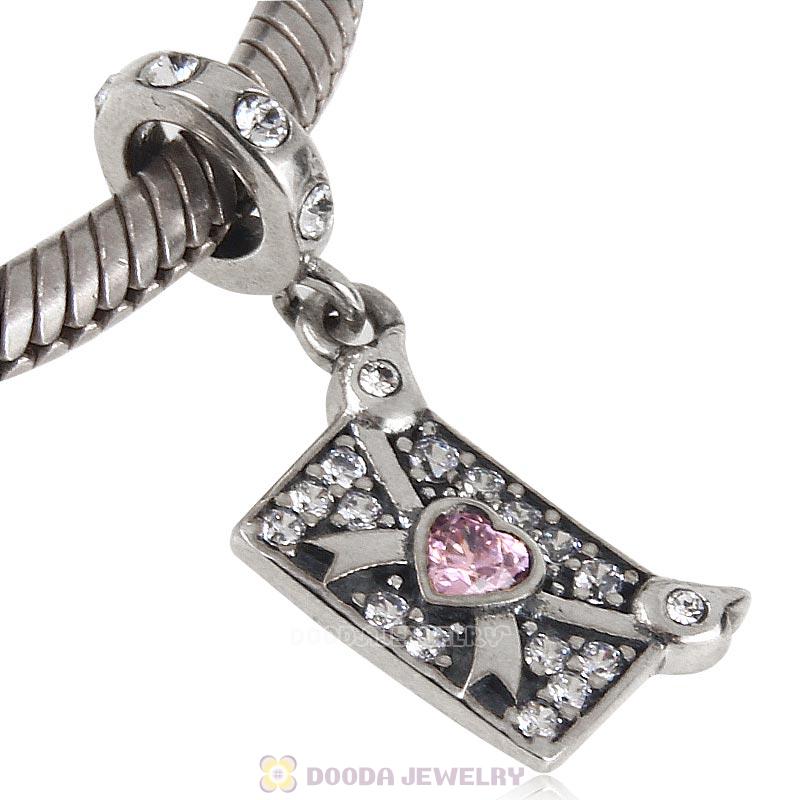 925 Sterling Silver Love Letter Envelope Charm with Clear Crystal