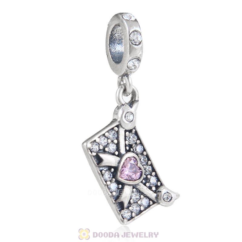 925 Sterling Silver Love Letter Envelope Charm with Clear Crystal
