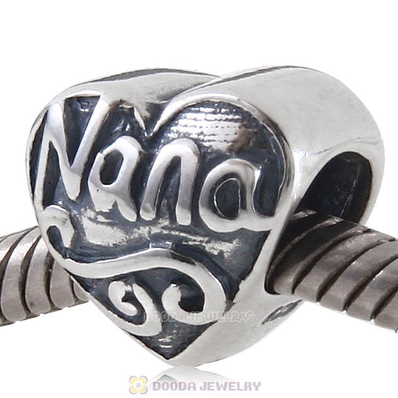 925 Sterling Silver I Love Nana Heart Bead Antique Style
