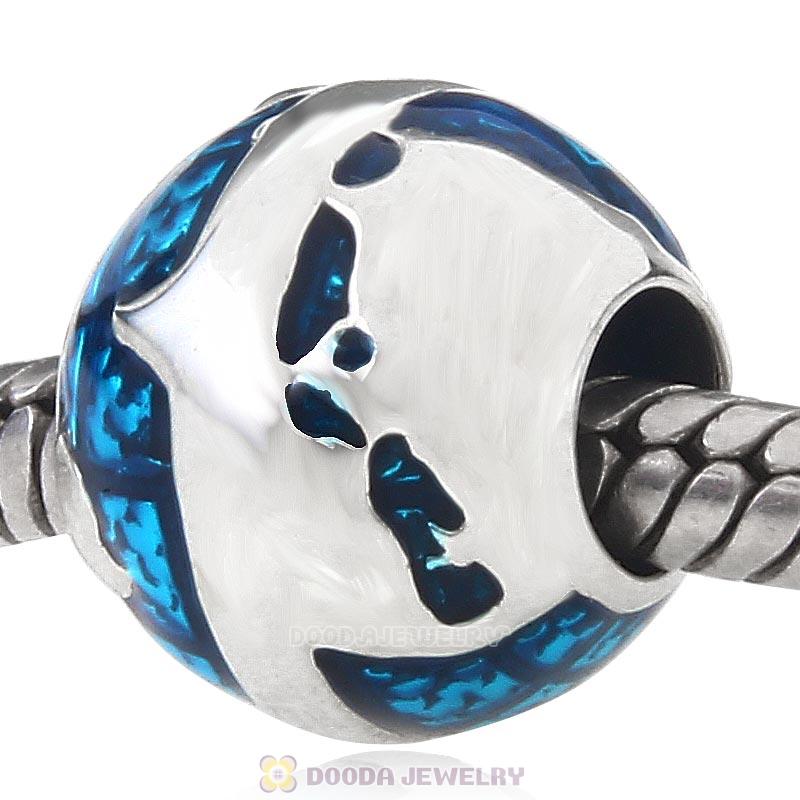 925 Sterling Silver Blue Earth Enamel Charm Bead