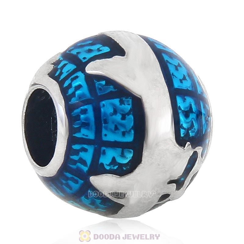925 Sterling Silver Blue Earth Enamel Charm Bead