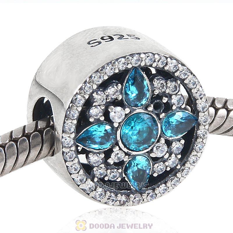 925 Sterling Silver Shimmering Blue Cz Charm Bead