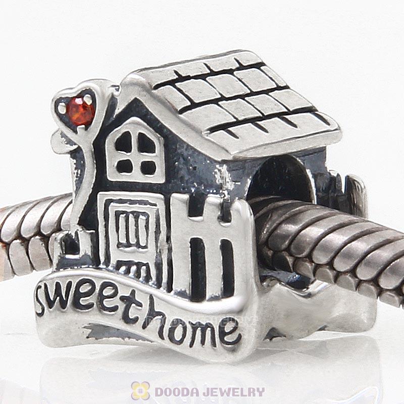 925 Sterling Silver Sweet Home Charm House Bead with Stone