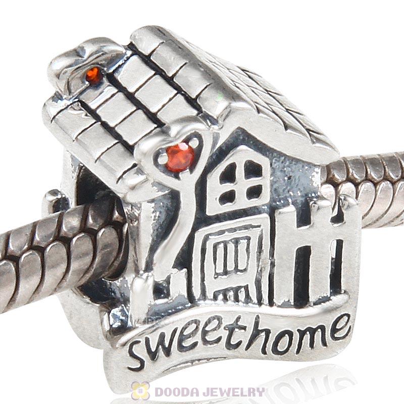 925 Sterling Silver Sweet Home Charm House Bead with Stone