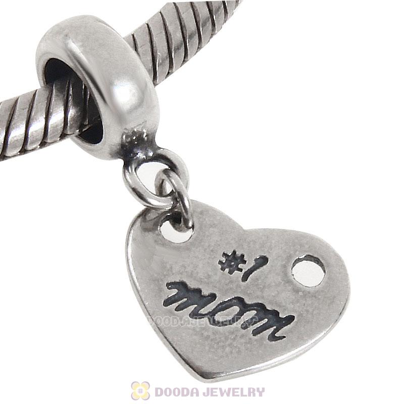 925 Sterling Silver No 1 Mom Heart Dangle Pendant