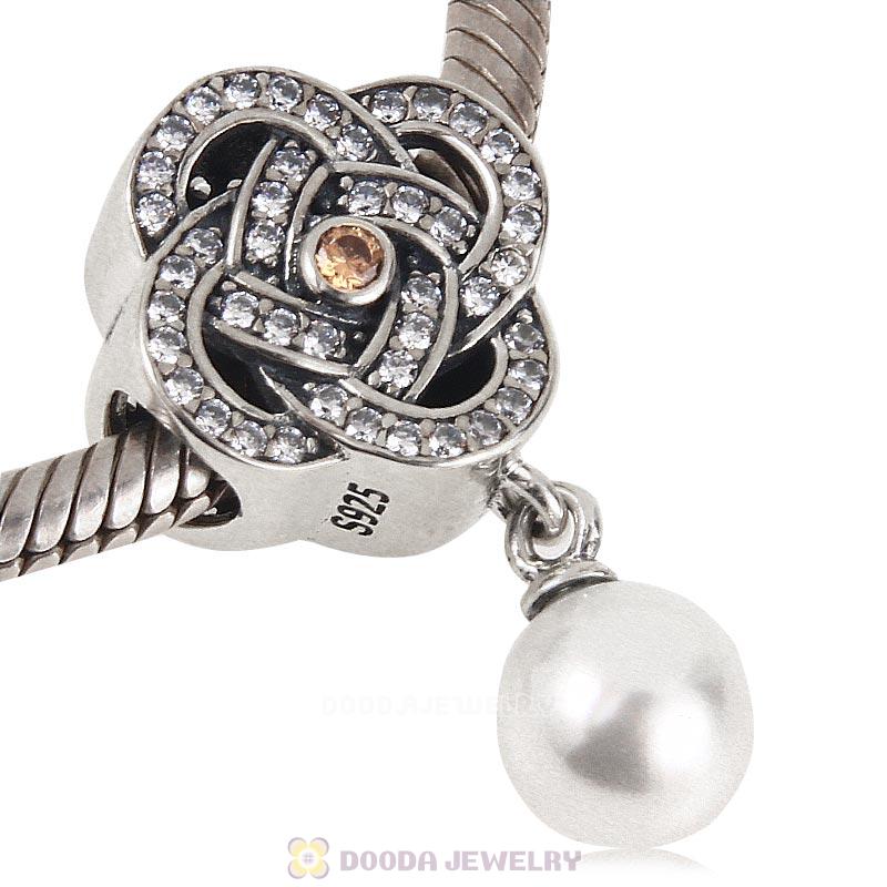 925 Sterling Silver Entwined Charm Dangle Pearl Bead