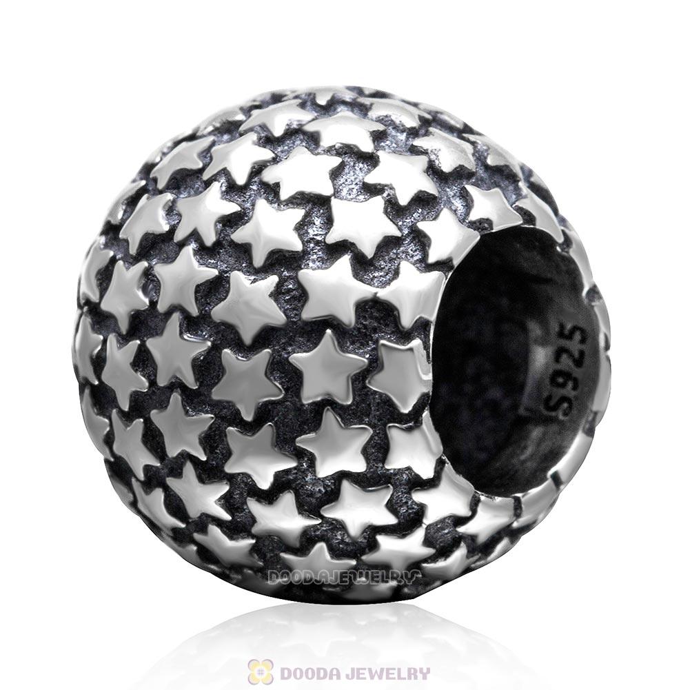 Solid Antique 925 Sterling Silver Full of Star Charm Bead