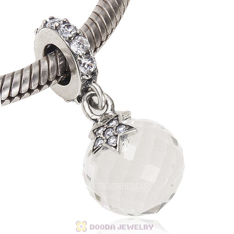 925 Sterling Silver Dangle Moon and Star with Clear Cz Charm
