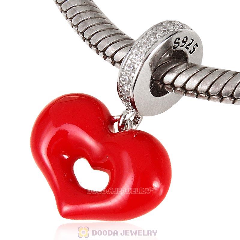 925 Sterling Silver Red Lip Love Kiss Dangle Heart Charm