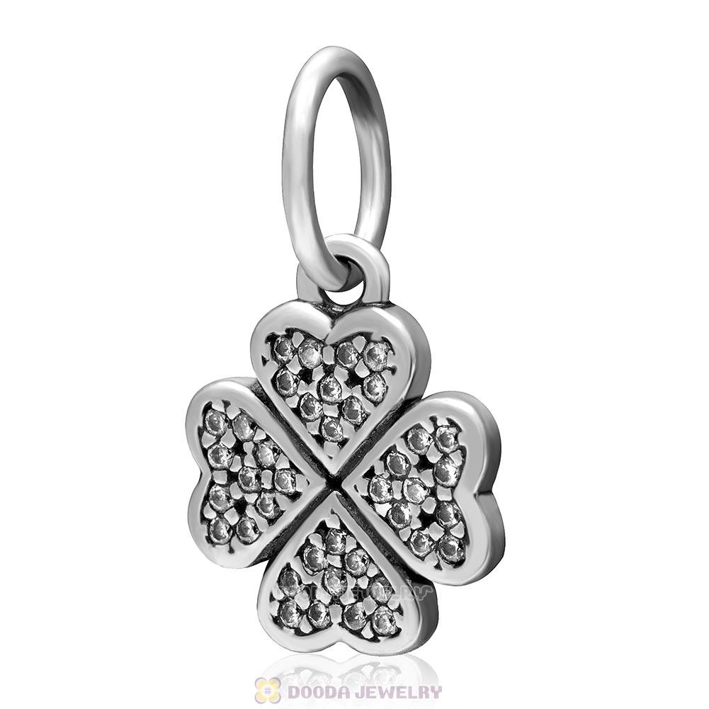 925 Sterling Silver Symbol of Lucky In Love Dangle Bead with Clear CZ