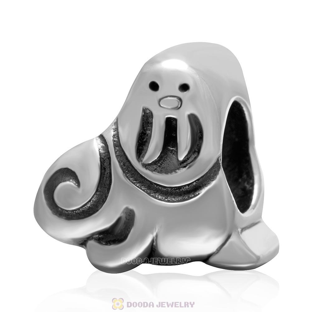 Solid Antique 925 Sterling Silver Sea Lion Charm Bead