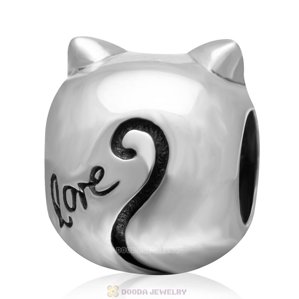 Clear Crystal 925 Sterling Silver Cute Cat with Pawprint Charm Bead