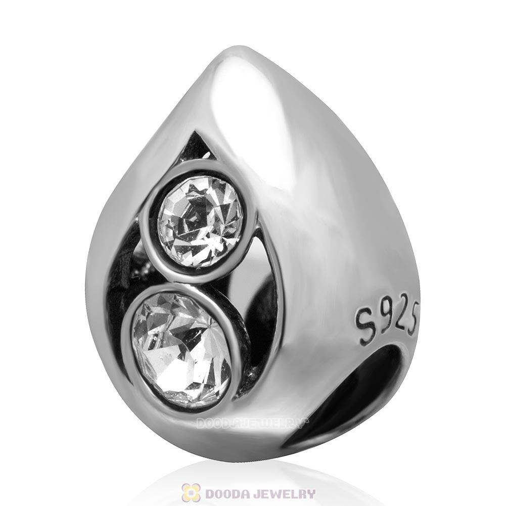 Mom Letter 925 Sterling Silver Clear Crystal Waterdrop Charm Bead