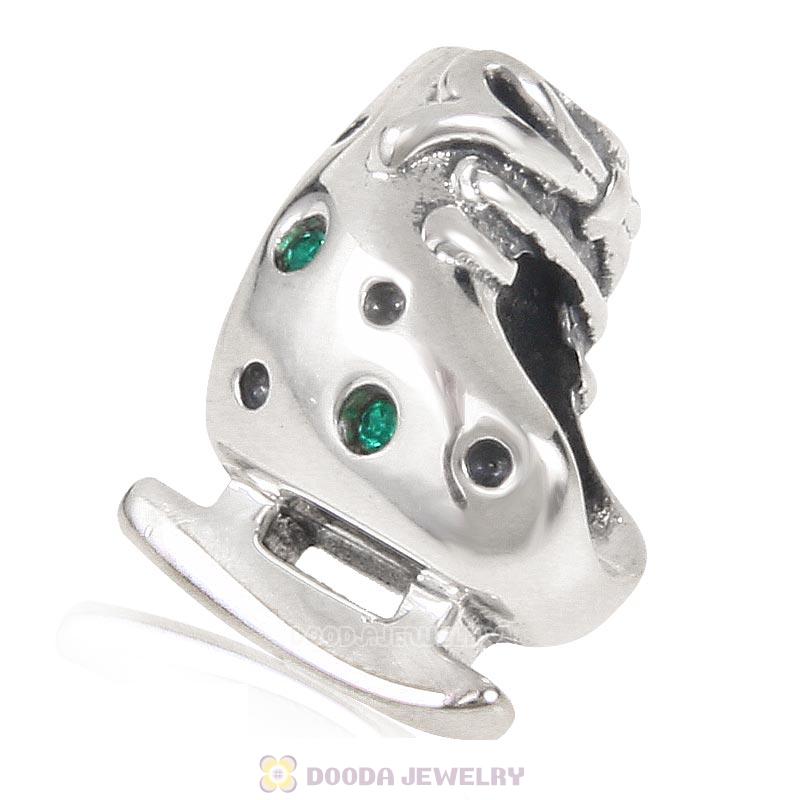 925 Sterling Silver Ski Boot European Charm Bead with Emerald Crystal