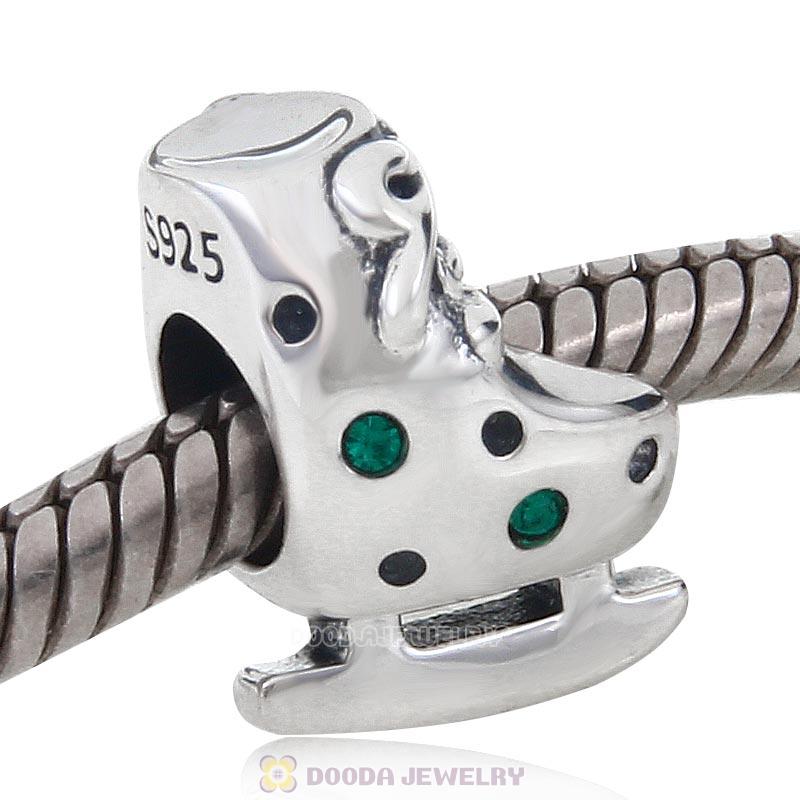 925 Sterling Silver Ski Boot European Charm Bead with Emerald Crystal