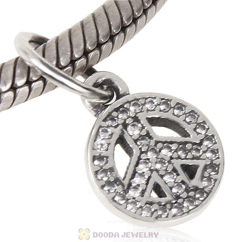 925 Sterling Silver Symbol of Peace Charm with Clear Cz