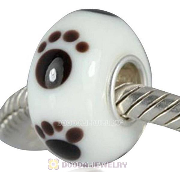 Environmental Murano Baby Foot Print Glass Paw Beads with 925 sterling silver single core